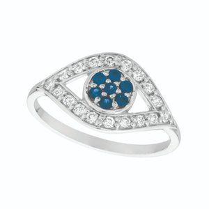 0.55 Carat Natural Diamond and Sapphire Eye Ring